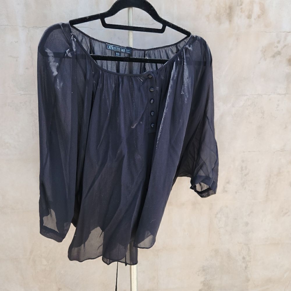 Lafayette 148 black silk flutter blouse
